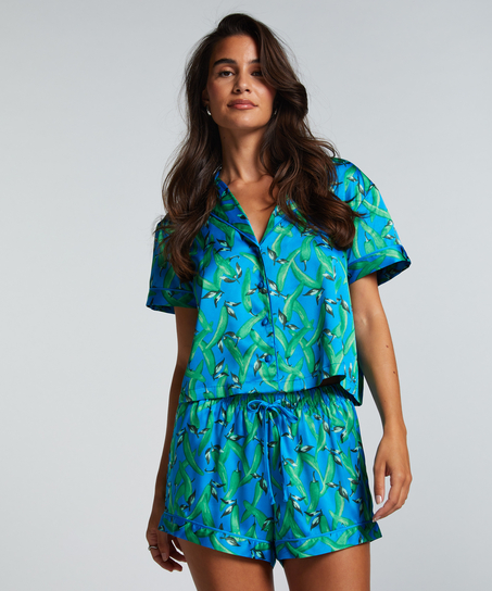 Veste à manches courtes en satin, Bleu