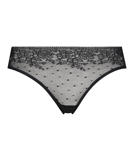 Invisible Slip brésilien Allover Lace (tout en dentelle), Noir