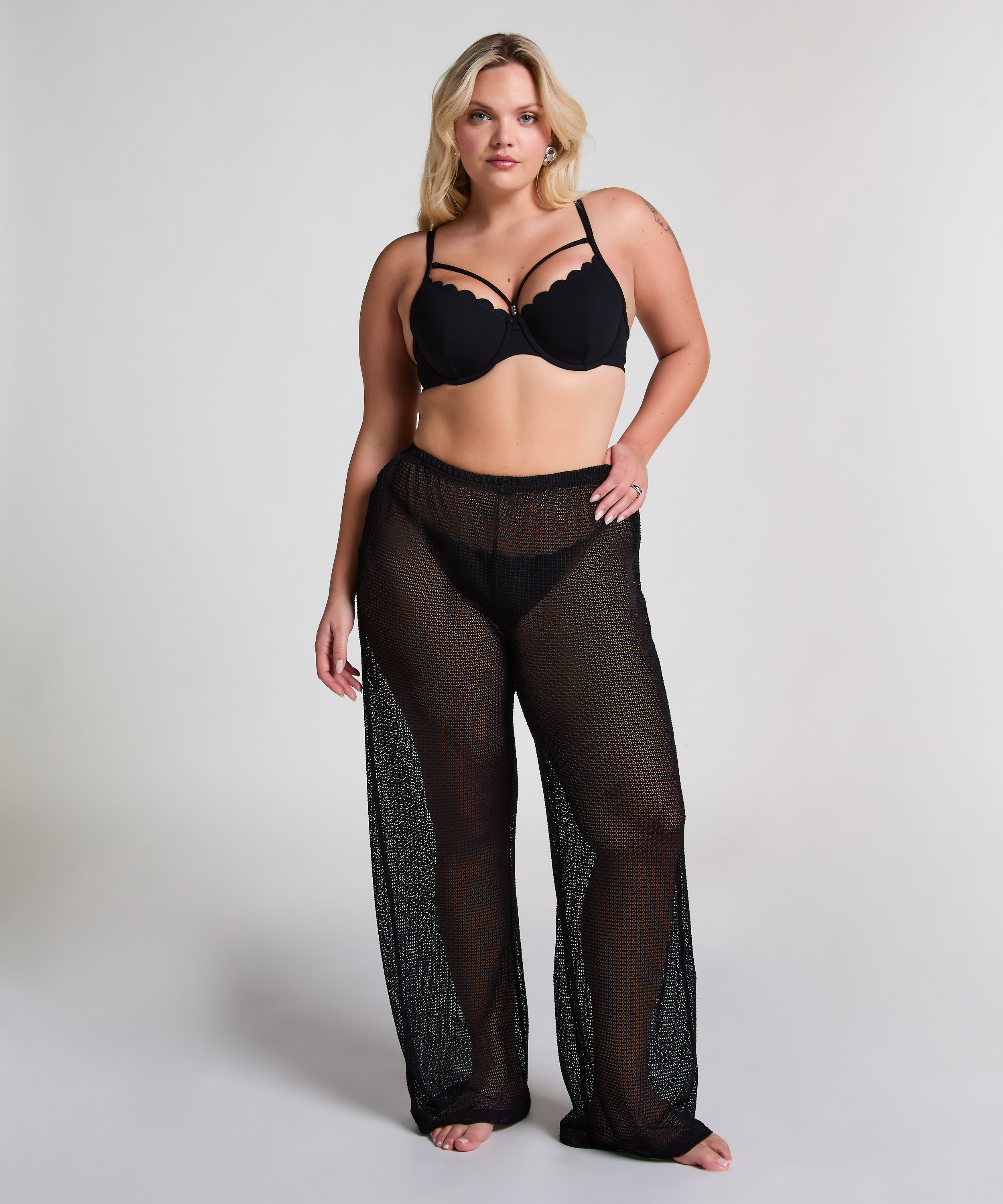 Pantalon de plage en maille, Noir, main