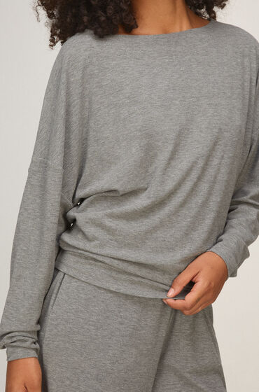 Hunkemöller TOP LS PREMIUM RIB BATWING Gris