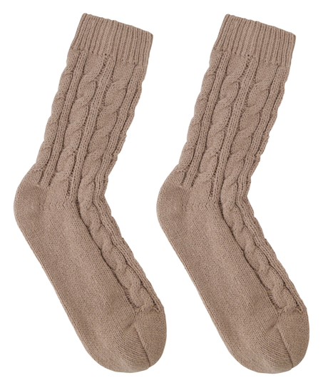 1 paire de chaussettes tricot&eacute;es, Beige