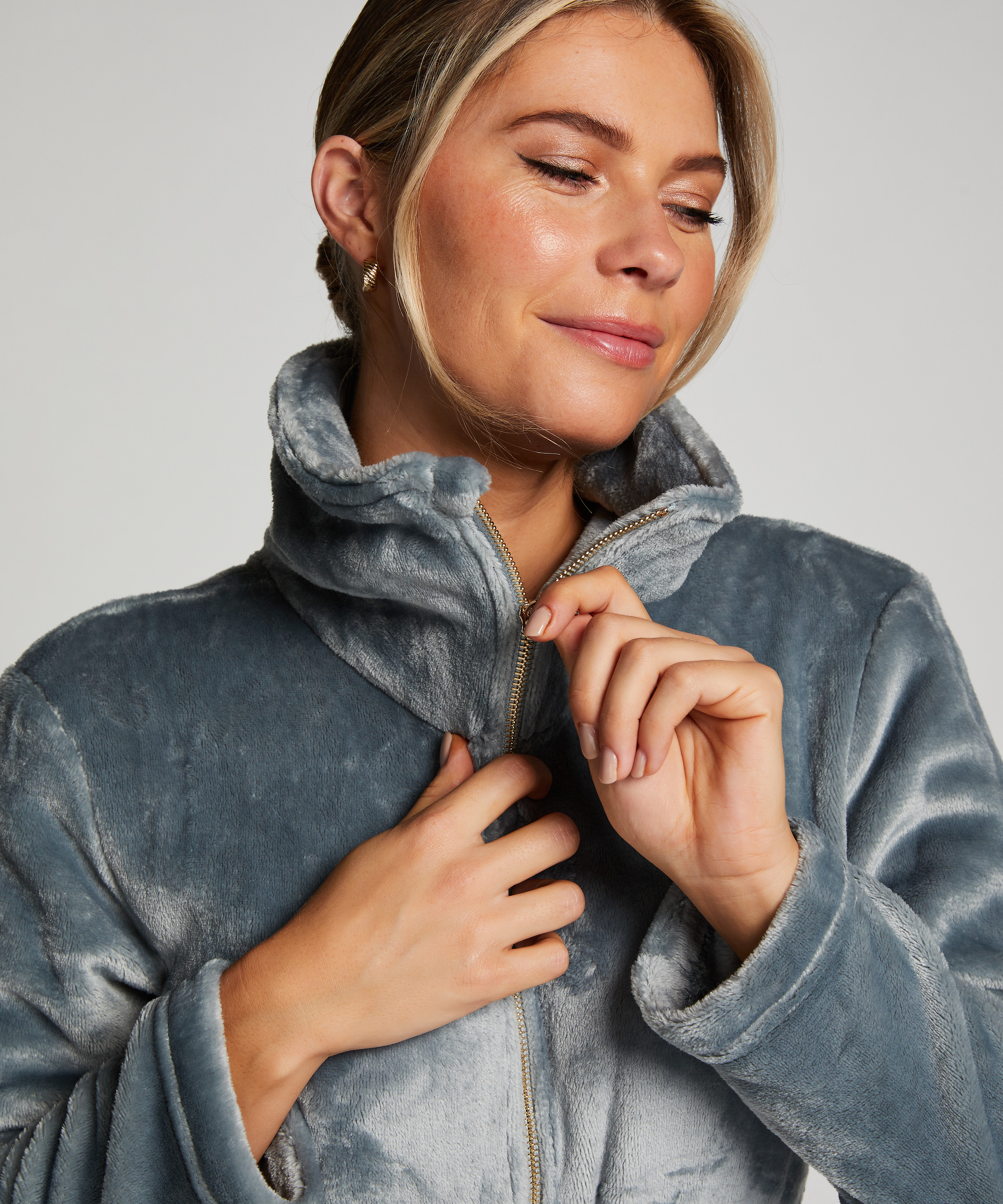 Peignoir Zip Fleece, Bleu, main