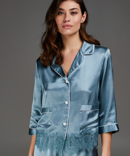 Veste de pyjama en soie, Bleu