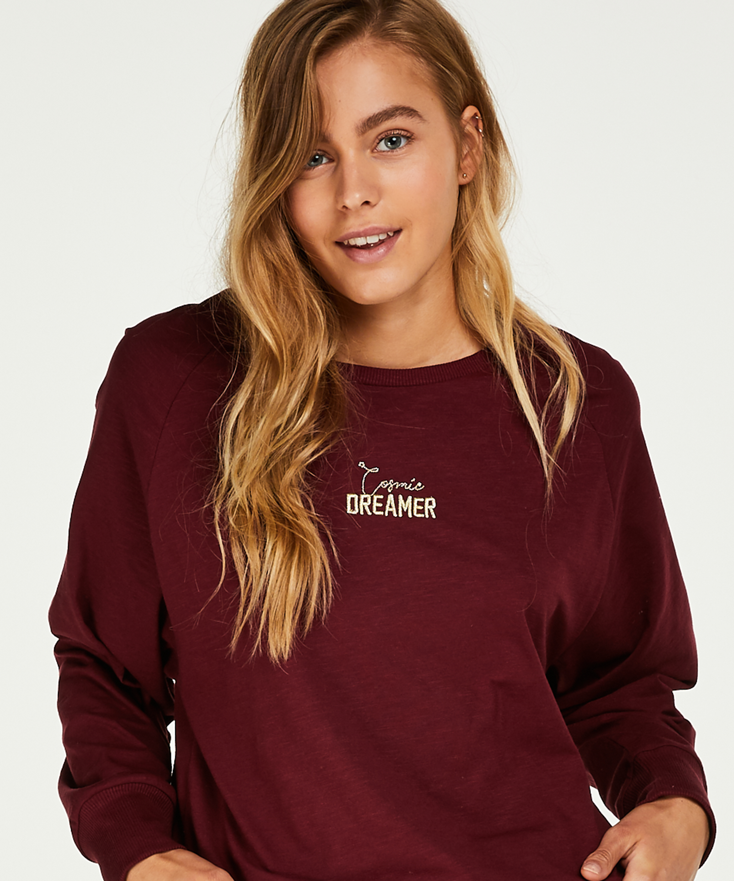 Haut de pyjama &agrave; manches longues coupe ample, Rouge, main