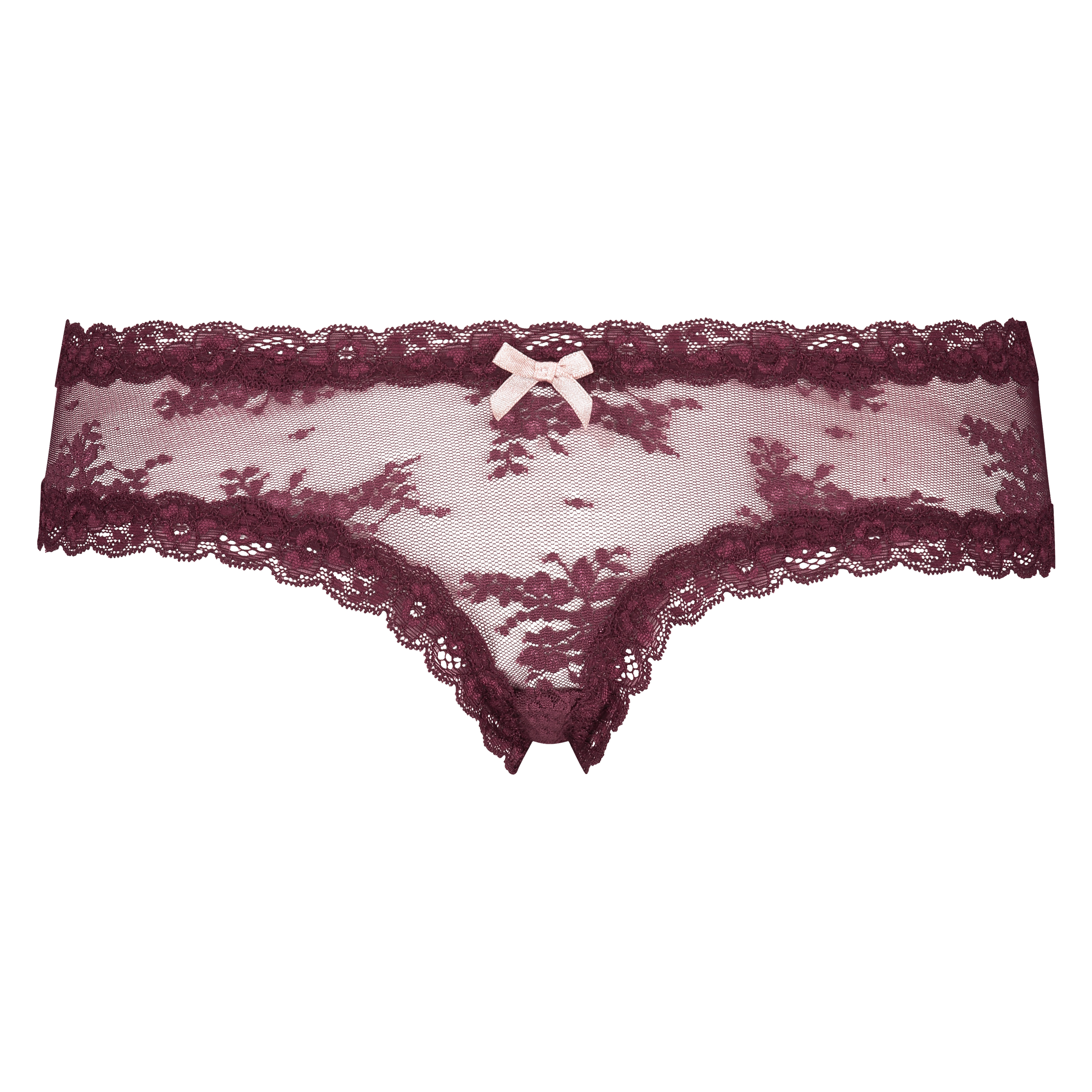 Slip br&eacute;silien V-shape Floral Mesh, Rouge, main