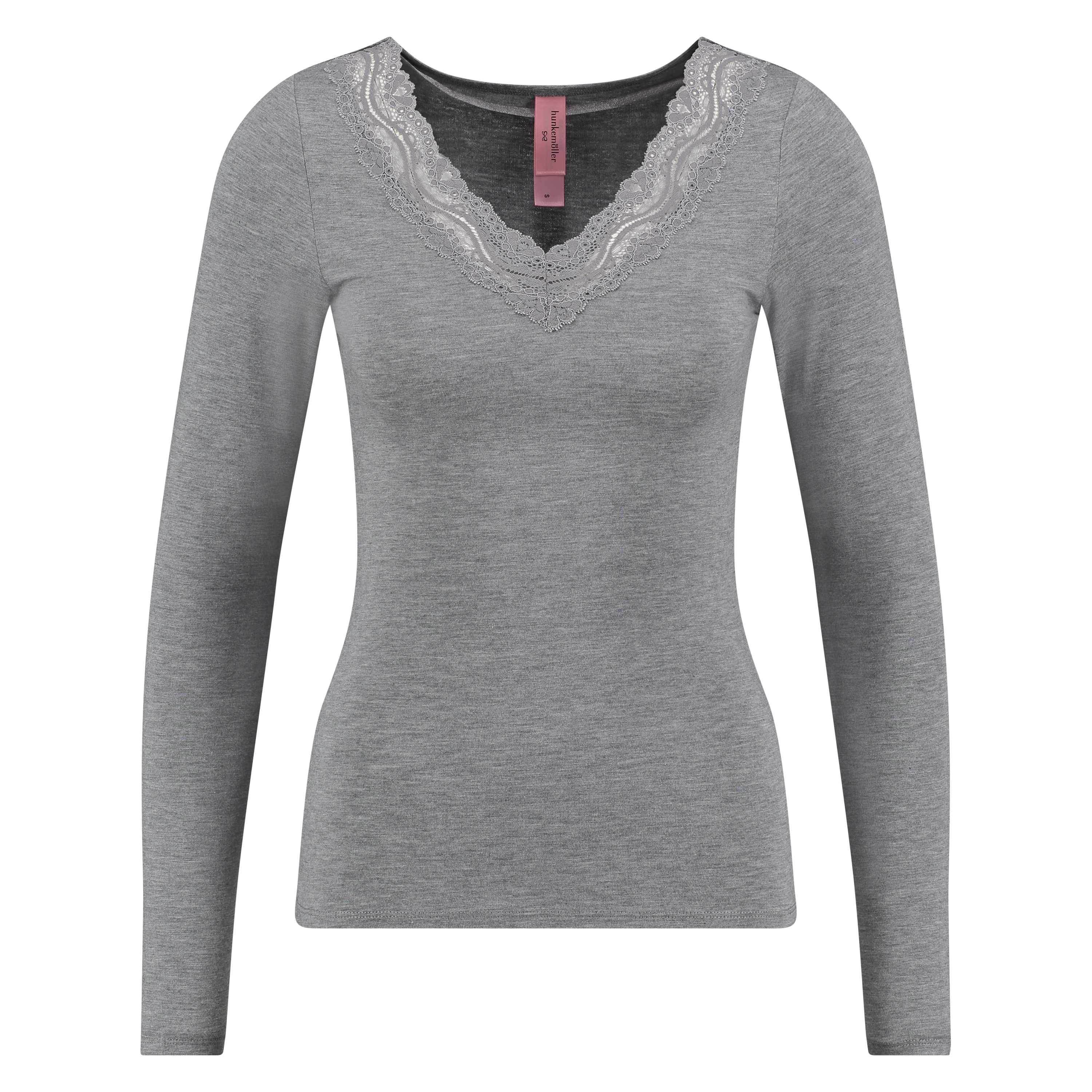 Top &agrave; col en V et manches longues, Gris, main