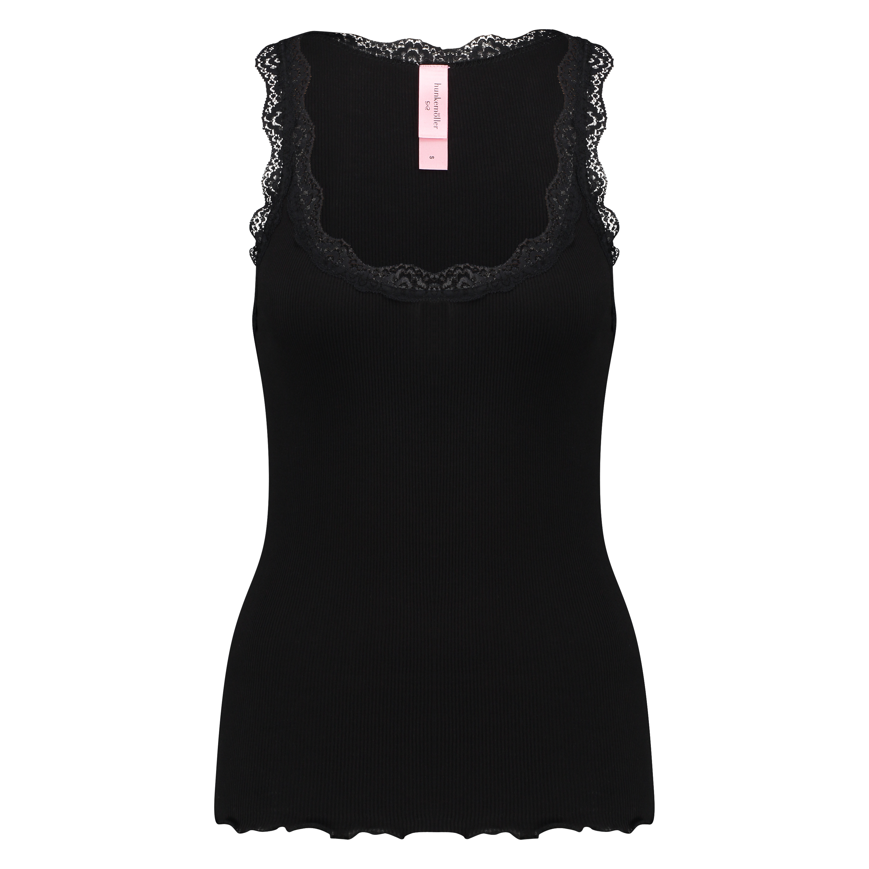 Singlet top cami rib lace, Noir, main