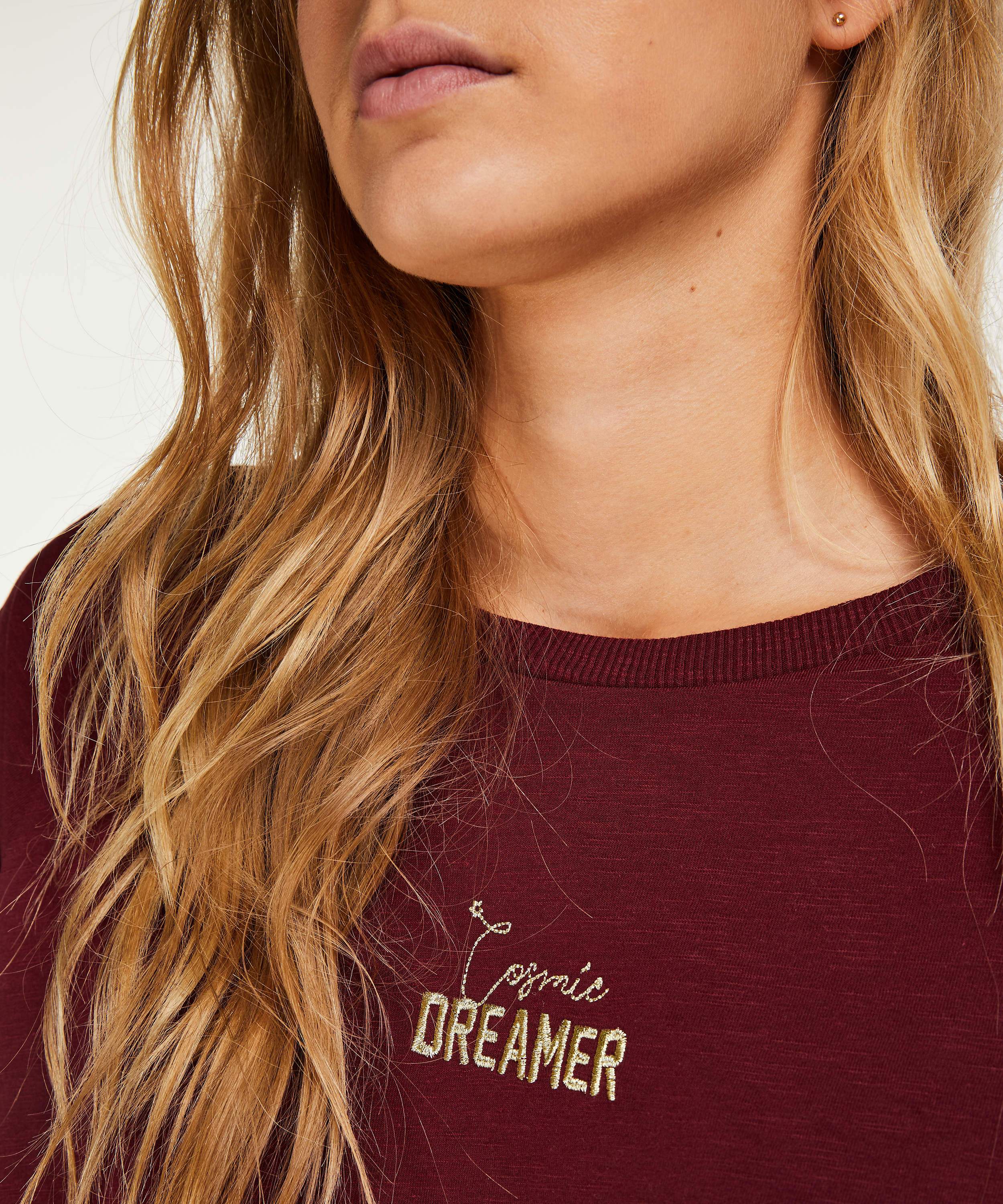 Haut de pyjama &agrave; manches longues coupe ample, Rouge, main